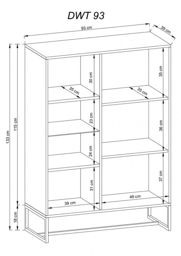 BETTSO Szeroka witryna na metalowych nogach AMBER w kolorze dąb artisan