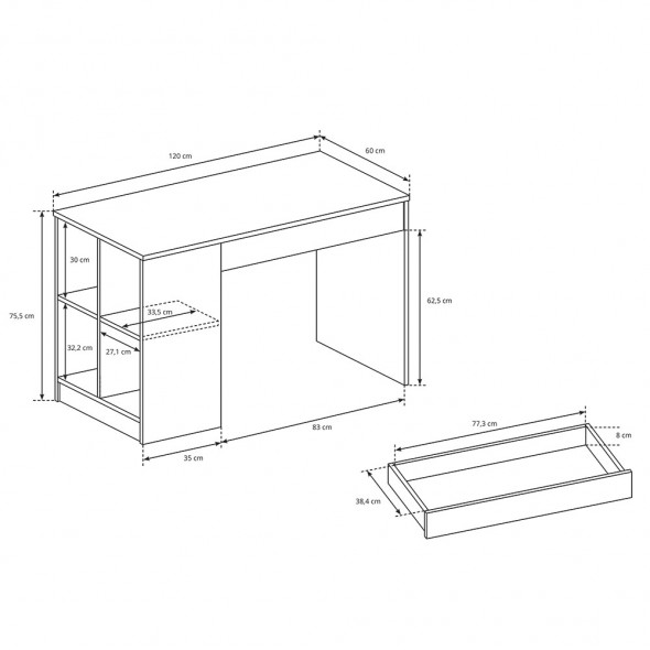BETTSO Biurko KUBUŚ białe z półkami