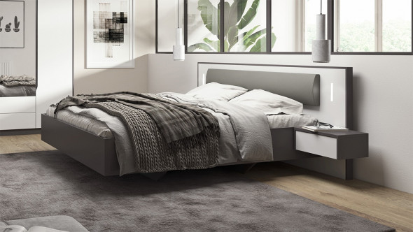 BETTSO DEGA - Łóżko 160x200 ze stolikami nocnymi i oświetleniem LED