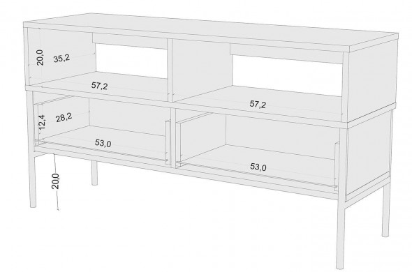 BETTSO Elegancka granatowa szafka RTV Skandica POLKA na złotych nóżkach