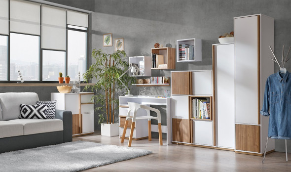 BETTSO EVADO biurko - Orzech select / biały brylantowy / E14