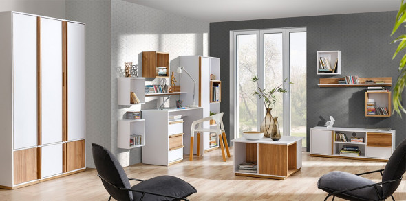 BETTSO EVADO komoda wysoka - Orzech select / biały brylantowy / E5