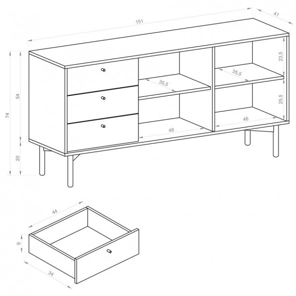 BETTSO LAVA - Komoda FK151 / Dąb artisan + Czarny perlisty