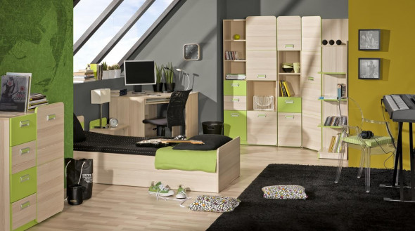 BETTSO LORENTO Szafa narożna - Jesion coimbra / zieleń / L14