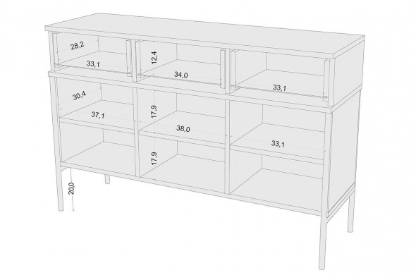 BETTSO Niska elegancka granatowa komoda Skandica POLKA na złotych nóżkach