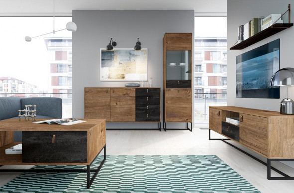 BETTSO STONE - Półka DP 102 / Dąb Ribbeck + Czarny kamień