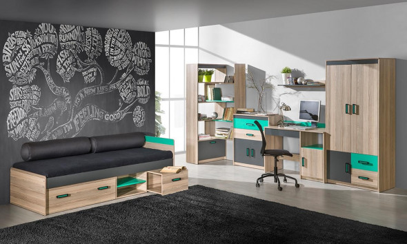 BETTSO ULTIMO Biurko - Jesion coimbra ciemny / antracyt+zieleń / U8