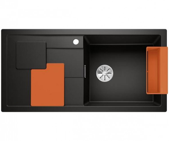 Blanco Sity XL 6 S Silgranit PuraDur czarny zlewozmywak z akcesoriami orange