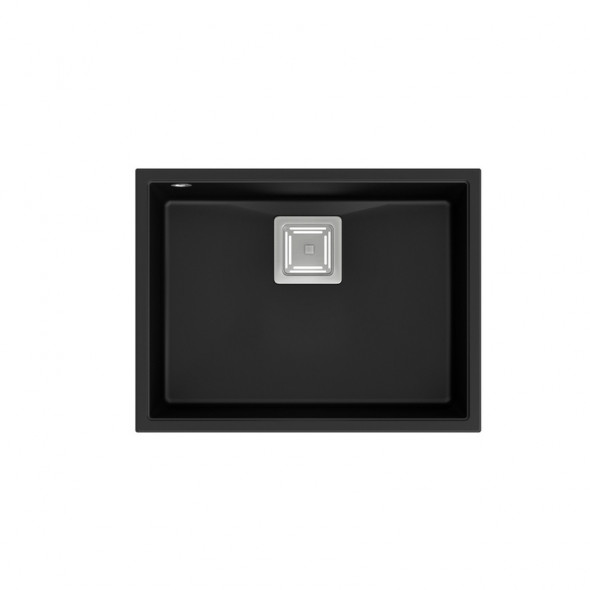 DAVID 50 GraniteQ zlewozmywak pure carbon 55x42x22,5 cm 1-komorowy b/o komora podwieszana kwadratowy odpływ + syfon manualny stal szczotkowana save space + zaczepy