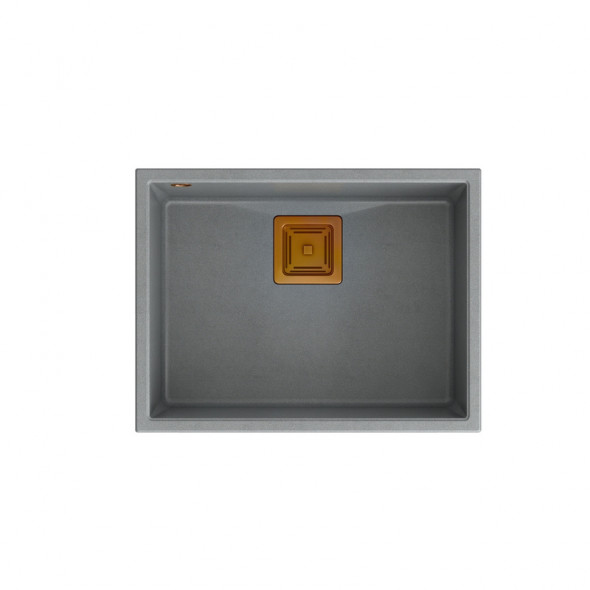 DAVID 50 GraniteQ zlewozmywak silver stone 55x42x22,5 cm 1-komorowy b/o komora podwieszana kwadratowy odpływ + syfon manualny miedź save space + zaczepy