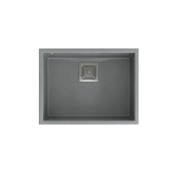 DAVID 50 GraniteQ zlewozmywak silver stone 55x42x22,5 cm 1-komorowy b/o komora podwieszana kwadratowy odpływ + syfon manualny stal szczotkowana save space + zaczepy