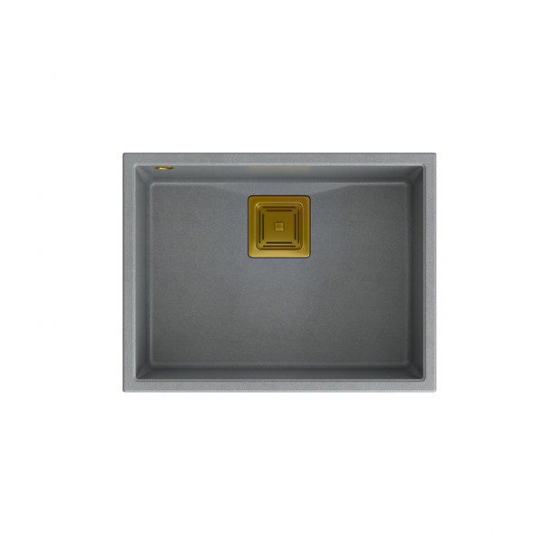 DAVID 50 GraniteQ zlewozmywak silver stone 55x42x22,5 cm 1-komorowy b/o komora podwieszana kwadratowy odpływ + syfon manualny złoty save space + zaczepy