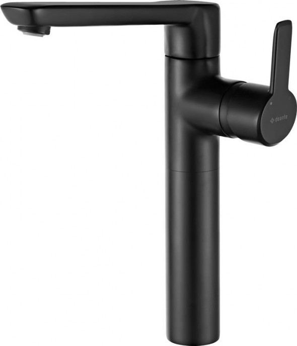 Deante Arnika Nero bateria umywalkowa z podwyższonym korpusem z korkiem click-clack