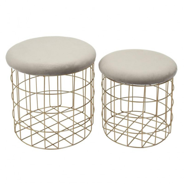 Intesi Karin beżowy/zloty zestaw koszy/puf