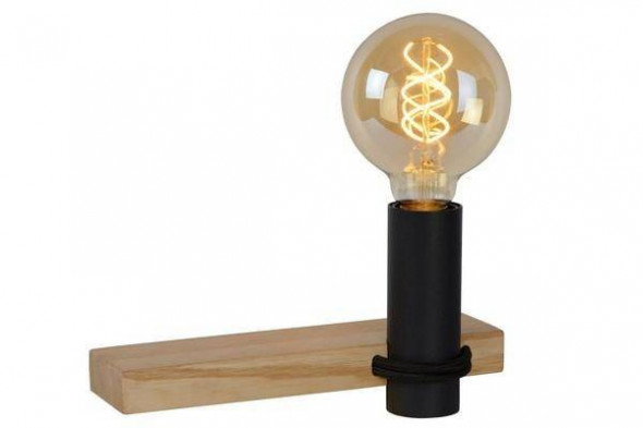 Lampa ścienna Lucide TANNER czarna jasne drewno nowoczesna