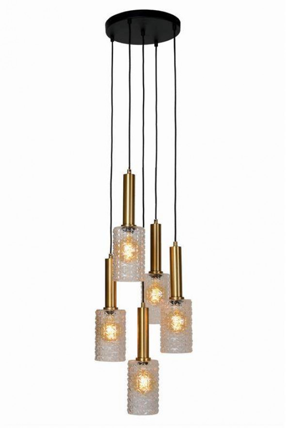 Lampa wisząca Lucide matowy złota mosiądz TransparantRegulowana wysokość (przed zamontowaniem) Kompatybilny ze źródłem światła LED Wykonane z wysokiej jakości szkła nowoczesna