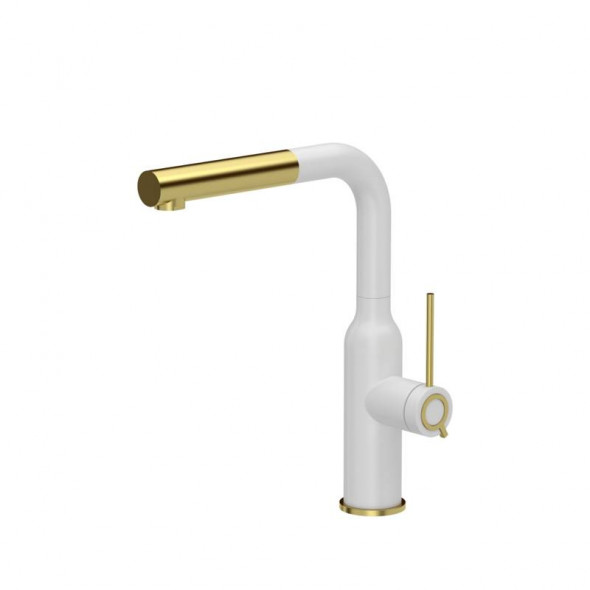 Quadron Angelina Q Line Pull out SteelQ bateria kuchenna z wyciąganą wylewką snow white mat złoty