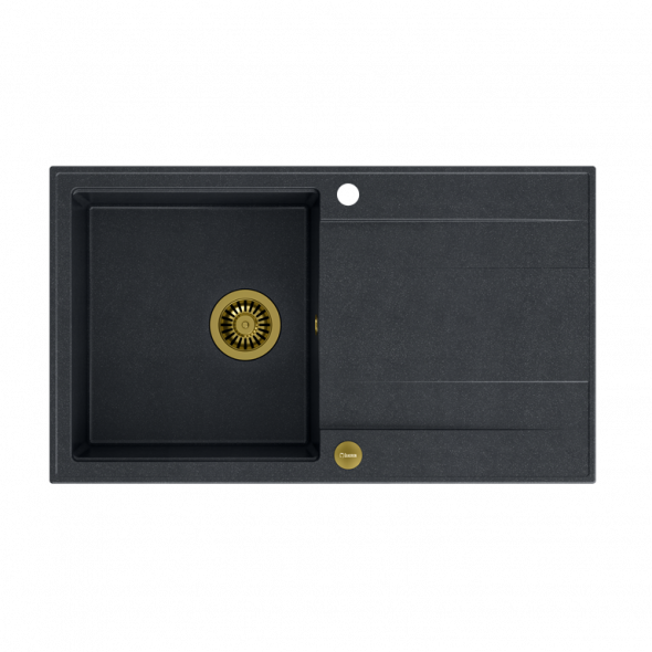 Quadron Evav 111 GraniteQ czarny metalik zlew ze złotymi odpływami HCQE8650U8_PVDG1