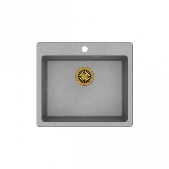 Quadron Morgan 110 zlew granitowy szary ze złotym syfonem