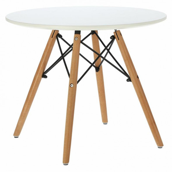 Stolik DTW średnica blatu 60 cm biały, drewniane nogi