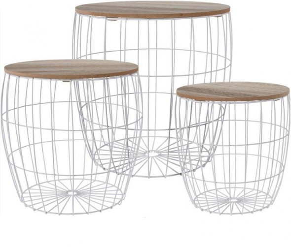 Zestaw 3 stolików Borton naturalne/białe