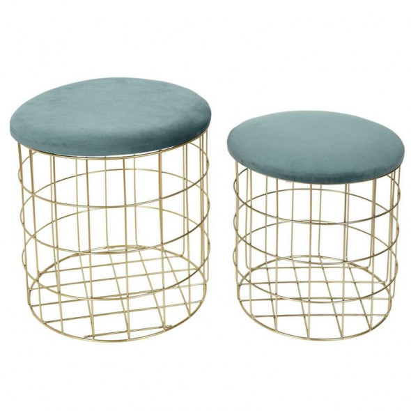 Intesi Karin zielony/zloty zestaw koszy/puf