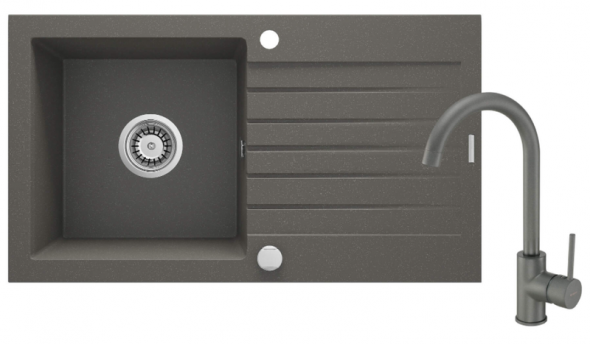 Zestaw zlewozmywak granitowy z baterią antracyt metalik Deante Zorba zlew 1-komorowy z ociekaczem