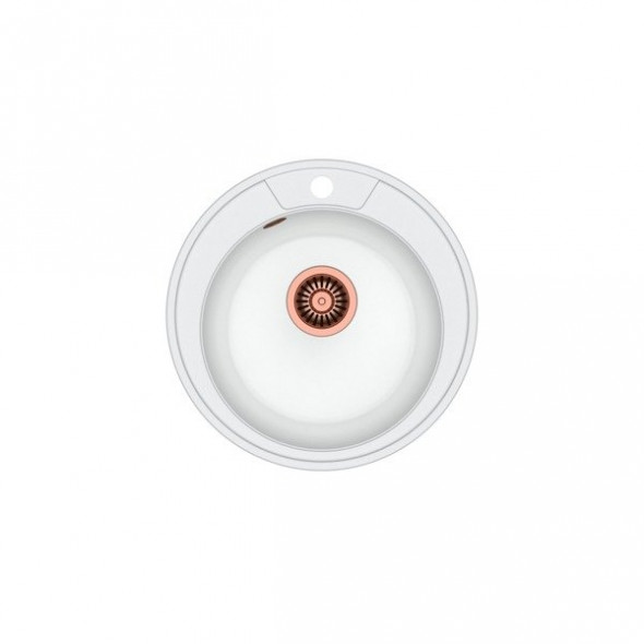 Quadron Morgan 210 zlew granitowy biały z miedzianym syfonem