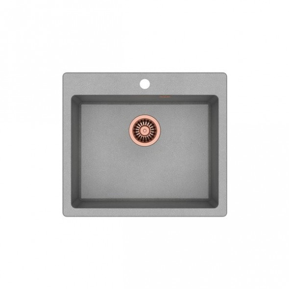 Quadron Morgan 110 zlew granitowy szary z miedzianym syfonem