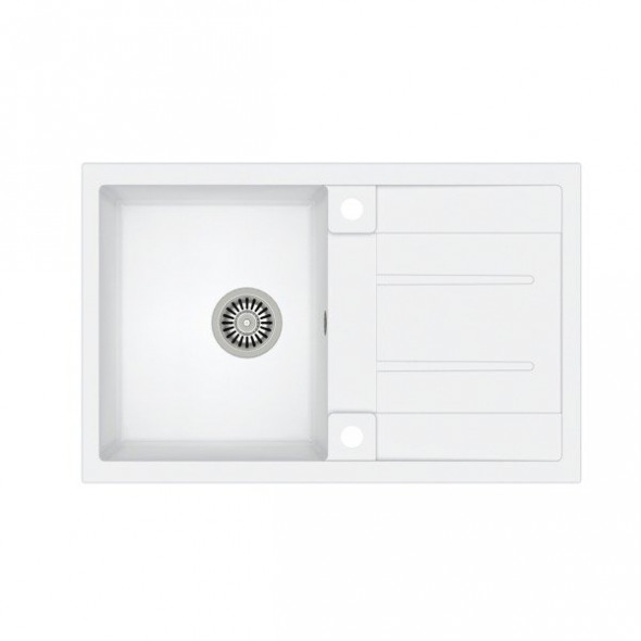 Quadron Morgan 111 zlew granitowy biały ze stalowym syfonem