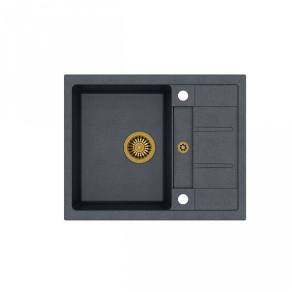 Quadron Morgan 116 zlew granitowy czarny połysk ze złoty syfonem