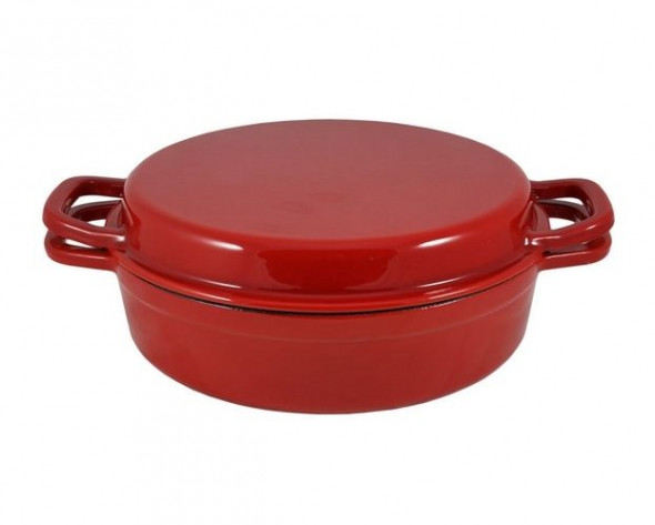 Garnek żeliwny OPA  z pokrywką do grillowania 28 cm, czerwony --- OFICJALNY SKLEP OPA