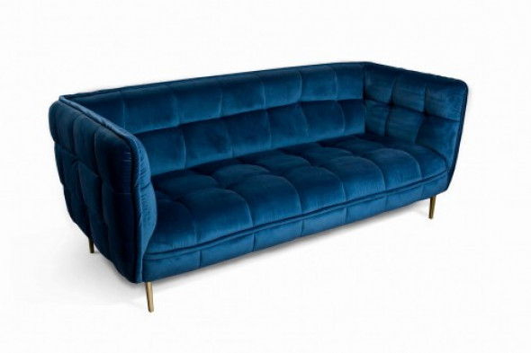 Aksamitna pikowana sofa KRI granat złote nóżki