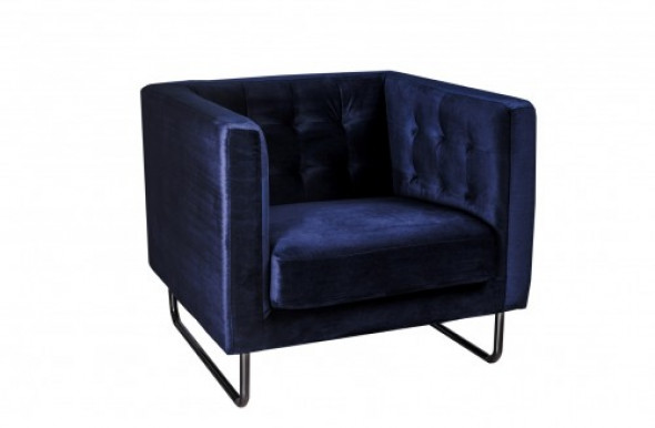 Aksamitny Fotel Meno granatowy, czarna podstawa