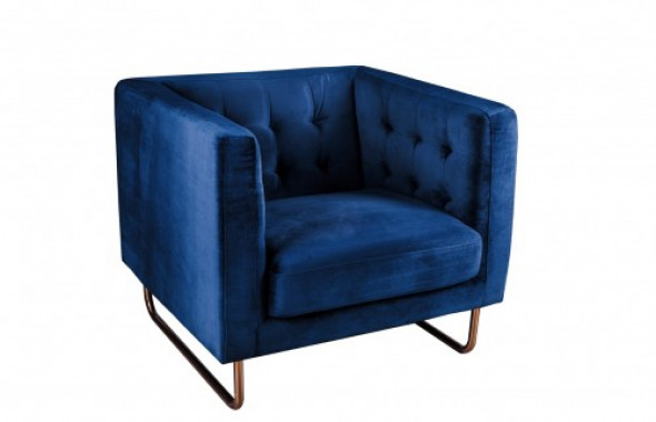 Aksamitny Fotel Meno granatowy, podstawa rose gold
