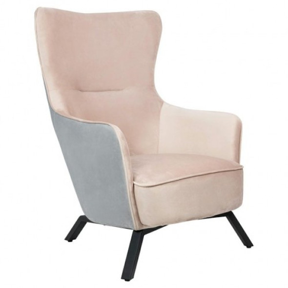 Aksamitny fotel Vigo pudrowy róż i szary