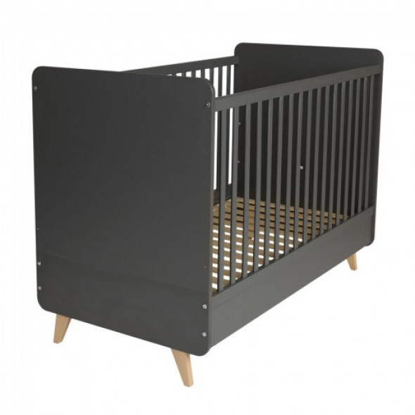 Antracytowe łóżeczko niemowlęce Quax Loft 140x70