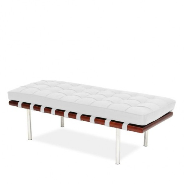 Biała Ławeczka 132 cm Skóra Naturalna Inspirowana Projektem Barcelona