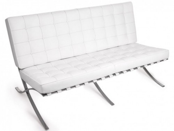 Biała Sofa dwuosobowa Skóra Naturalna Inspirowana Projektem Barcelona