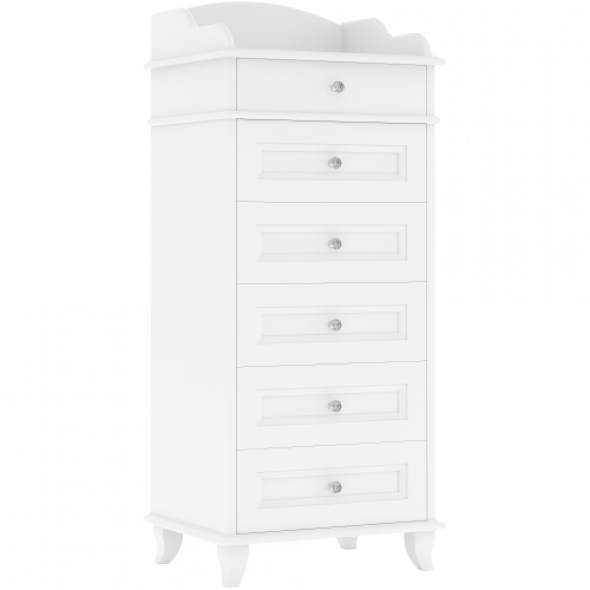 Biała wysoka komoda dziecięca Glamour z szufladami