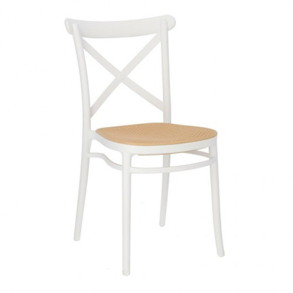 Białe krzesło z siedziskiem z plecionki wiedeńskiej Moreno