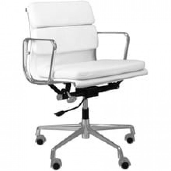 Biały Fotel Biurowy Skóra Naturalna Inspirowany Projektem EA217
