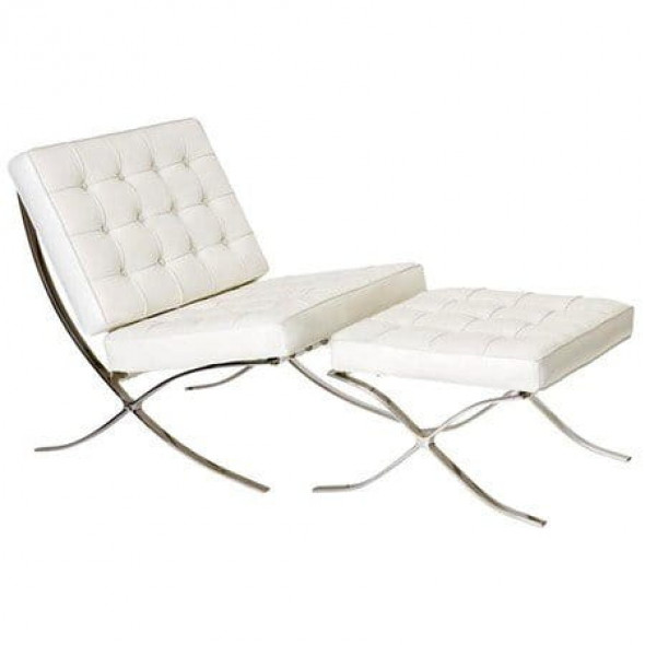 Biały Fotel z podnóżkiem inspirowany proj. Barcelona