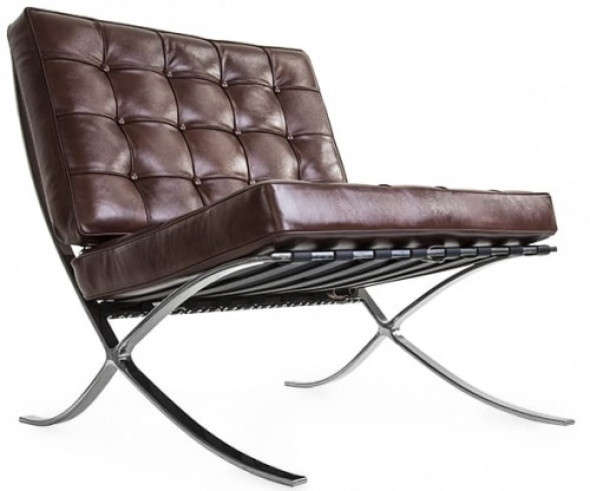 Brązowy Fotel Skóra Naturalna Insp. Projektem Barcelona
