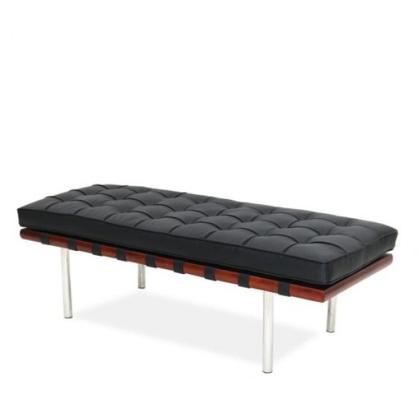 Czarna Ławeczka 132 cm Skóra Naturalna Inspirowana Projektem Barcelona