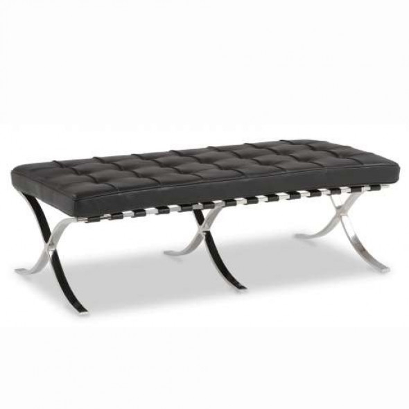 Czarna Ławka 142 cm Skóra Naturalna Inspirowana Projektem Barcelona