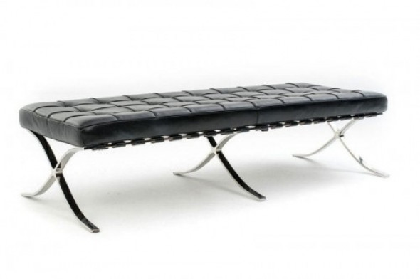 Czarna Ławka 176 cm Skóra Naturalna Inspirowana Projektem Barcelona