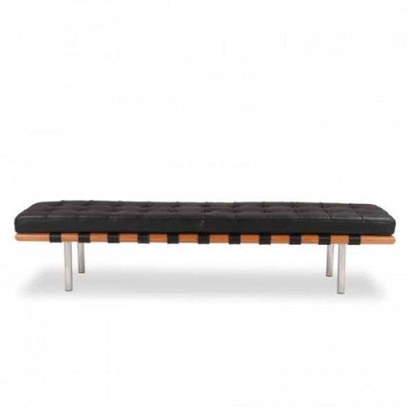 Czarna Ławka 198 cm Skóra Naturalna Inspirowana Projektem Barcelona