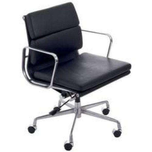 Czarny Fotel Biurowy Skóra Naturalna Inspirowany Projektem EA217