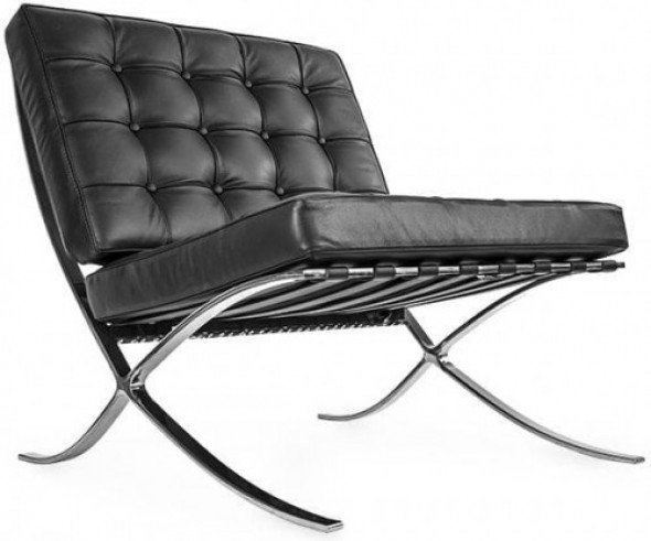Czarny Fotel Skóra Naturalna Insp. Projektem Barcelona